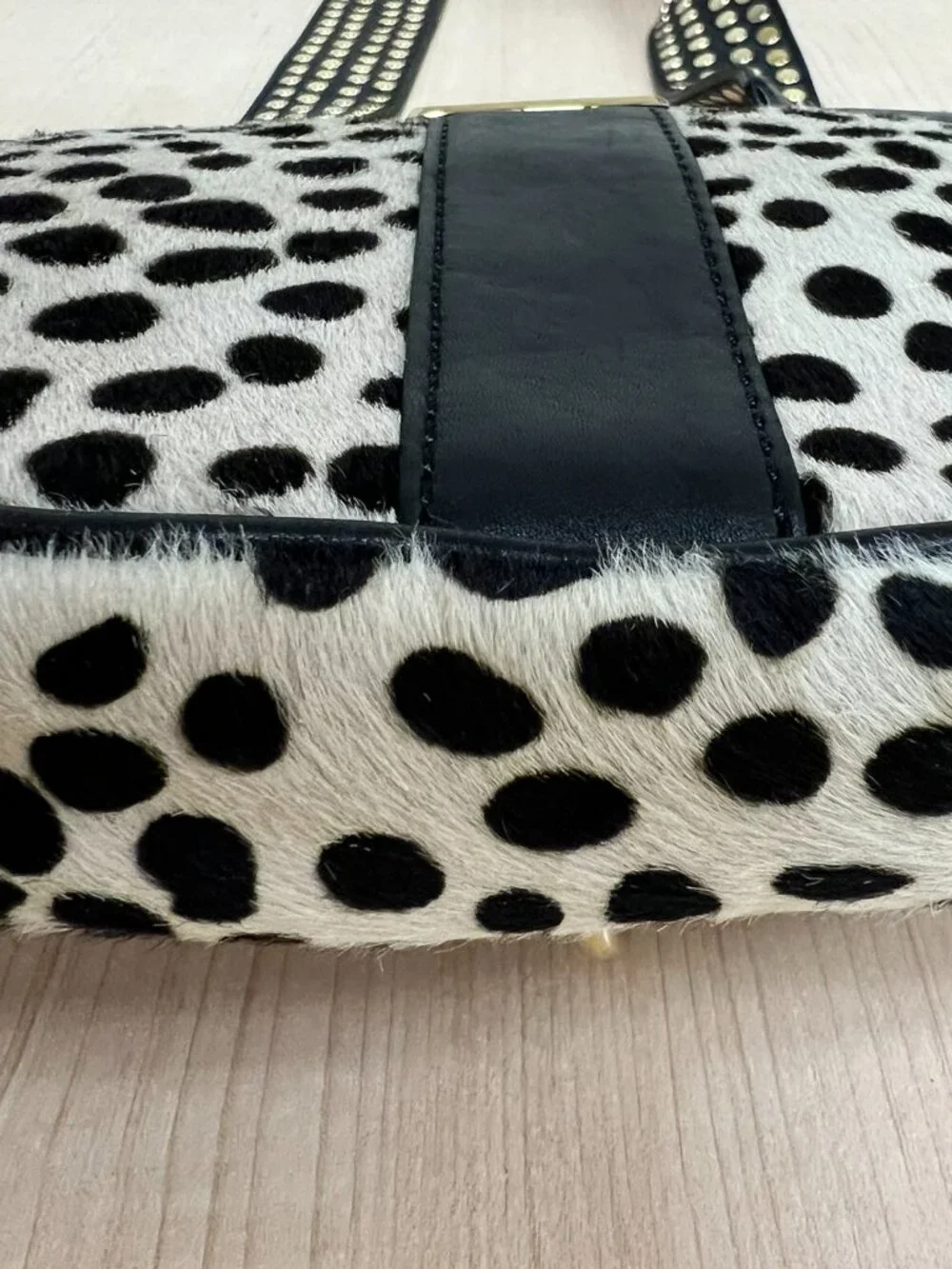 Rebecca Minkoff Pony Hair Dalmatian Print Crossbody Bag Gold Hardware - Picture 8 of 14